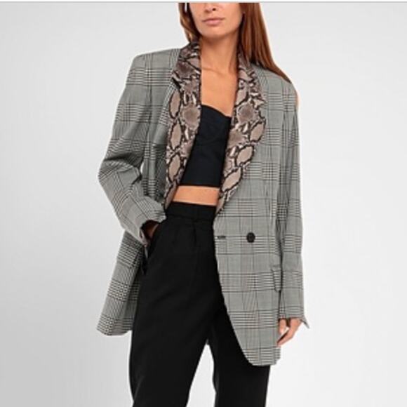 MSGM | Virgin Wool Check Print Snakeskin Collared Blazer Suit Jacket IT 42 - Picture 1 of 10